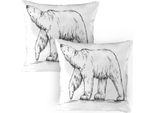 Abakuhaus Federa Per Cuscino Con Orso Polare Confezione Da 2, Stile Sketch Orso Grizzly Nordico Motivo Animale Ispirato Alla Natura Selvaggia, Federa Decorativa Stampata, 80X80 Cm, Grigio Antracite E Bianco