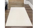 Tappeto Scintillante Per Il Soggiorno Con Motivo A Linee A Due Trame In Color Crema Dimensioni - 80 X 300 Cm