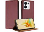 Custodia Per Oppo Reno8 Pro 5G In Pelle Con Funzione Stand Rosso Scuro