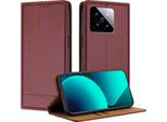 Custodia Per Xiaomi 14 In Pelle Con Funzione Stand Rosso Scuro