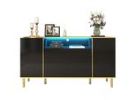Fortuna Lai Credenza Nera Con Quattro Ante E Due Cassetti, Mobile Moderno A Led, Nero