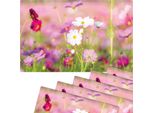 Set Di 6 Tovagliette Lavabili Rosa Prato Fiore Bianco