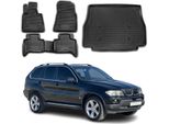 Set Tappetini E Fodera Bagagliaio Per Bmw X5 E53 1999-2006 In Gomma Tpe Nero 5X