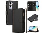 Custodia Per Vivo Y29S, Con Cerniera, Portafoglio Custodia Flip In Finto Cuoio Con Tasche Per Carte, Supporto E Passante Per Mano Nero