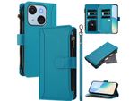 Custodia Per Itel A50C, Con Cerniera, Portafoglio Custodia Flip In Finto Cuoio Con Tasche Per Carte, Supporto E Passante Per La Mano Lago Blu