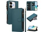 Custodia Per Itel A80, Con Cerniera, Portafoglio Custodia Flip In Finto Cuoio Con Tasche Per Carte, Supporto E Passante Per Mano Verde