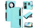 Custodia Per Huawei Mate 60, Con Cerniera, Portafoglio Custodia Flip In Finto Cuoio Con Tasche Per Carte, Supporto E Passante Per Mano Verde Menta
