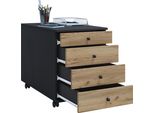 Contenitore A Rulli Lona Antracite / Miele Di Quercia A. 57 X L. 42 X P. 50 Cm
