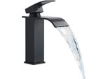 Miscelatore Per Lavabo, Bocca A Cascata, Da Appoggio, Nero Opaco A