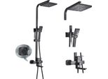 Set Di Rubinetteria Per Doccia, A Parete, Soffione A Pioggia, Nero Opaco Abs