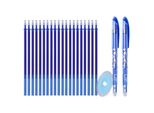 Set Di 23 Pezzi Con Penne Cancellabili, Punta Da 0,5 Mm, Impugnatura Lavabile, Morbida E Confortevole, 2 Penne, 1 Gomma E 20 Ricariche Blu