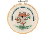 Confezione Da Ricamo A Punto Croce Vervaco Con Telaio Da Ricamo "Akita Con Fiori"", Schema A Contare, Diam 10Cm"