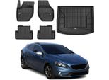 Set Di Tappetini E Fodere Per Il Bagagliaio Omac Per Volvo V40 2012-2019 In Gomma Nera 5X
