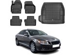 Set Di Tappetini E Fodere Per Il Bagagliaio Omac Per Volvo S80 2006-2016 In Gomma Nera 5X