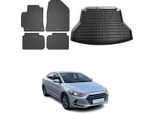 Set Tappetini E Fodera Bagagliaio Per Hyundai Elantra 2015-2025 In Gomma Nera 5X