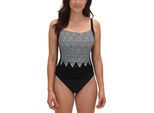 Vivisence Ladies Swimsuit One Piece Tummy Concealing Padded Cups Wide Adjustable Straps Lined Front Colourful Pattern Ideal For Beach And Pool, Black And White, 75C