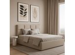 Gutto Letto Imbottito 120X200 A Doghe Metalliche In Velluto Beige Con Contenitore