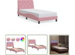 The Living Store Struttura Letto Con Luci Led Rosa 90X200 Cm In Velluto