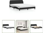 The Living Store Letto Con Materasso Bianco E Nero 160X200 Cm In Ecopelle