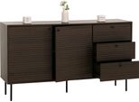 Cassettiera HWC-N78, Credenza, 3 Cassetti 2 Ante, Stile Scandinavo Metallo Legno Melamina Mvg 85X150X40Cm ~ Marrone Scuro