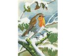 Set Per Punto Croce Heritage Aida "Pettirosso In Inverno"", Schema Contato, NARW1553-A, 15X21Cm"