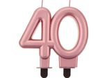 Candela Di Compleanno Numero 40, Rosa E Oro Metallizzato, 8 Cm