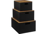 5Five Simply Smart Aufbewahrungsboxen-Set Bava 3-Tlg., Mdf, Bambus, Schwarz, 181365