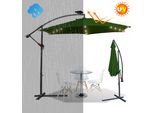 Fiqops 3,5 M Ombrellone A Pendolo Da Campeggio UV40+ Padiglione Led Ombrellone Solare Da Giardino Con Led - Verde