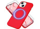 Custodia Magsafe Con 2X Vetro Protettivo Per Iphone 14, Cover Per Cellulare In Silicone Easy Clean Rosso