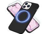 Custodia Magsafe Con 2X Vetro Protettivo Per Iphone 14 Pro, Cover In Silicone Facile Da Pulire Nero