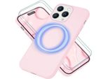 Custodia Magsafe Con 2X Vetro Protettivo Per Iphone 14 Pro Max, Custodia In Silicone Facile Da Pulire Rosa