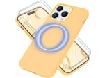 Custodia Magsafe Con 2X Vetro Protettivo Per Iphone 14 Pro Max, Custodia In Silicone Easy Clean Giallo