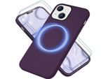 Custodia Magsafe Con 2X Vetro Protettivo Per Iphone 14, Cover Per Cellulare In Silicone Easy Clean Bordeaux