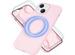 Custodia Magsafe Con 2X Vetro Protettivo Per Iphone 14, Cover Per Cellulare In Silicone Easy Clean Rosa
