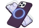 Custodia Magsafe Con 2X Vetro Protettivo Per Iphone 14 Pro Max, Custodia In Silicone Easy Clean Borgogna