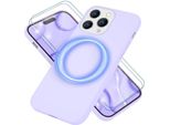 Custodia Magsafe Con 2X Vetro Protettivo Per Iphone 14 Pro Max, Custodia In Silicone Facile Da Pulire, Viola