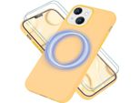 Custodia Magsafe Con 2X Vetro Protettivo Per Iphone 14, Cover Per Cellulare In Silicone Easy Clean Giallo