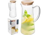 Orion Brocca In Vetro Brocca In Vetro Con Coperchio In Legno Di Bambù Manico Per Bevande Calde E Fredde Acqua Limonata Succo Di Frutta Caffè Tè Vin Brulè 1,5 L