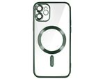 Custodia In Silicone Magsafe Apple Iphone 11 Protezione Fotocamera Cornice Cromata Verde Scuro