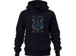 Vittoria O Valhalla Vegvisir Bussola Runica Lupi Vichinghi Nodo Unisex Felpa Con Cappuccio, Navy, 3XL