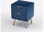 Comodino Fortuna Lai Tavolino Comodino Cassettiera - 2 Cassetti - Gambe In Metallo - Blu Navy