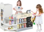 Negozio Per Bambini Costway, Set Per Supermercato Con Registratore Di Cassa, Macchina Pos, Negozio In Legno, Per Bambini Da 3 A 8 Anni (Grigio)