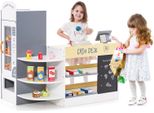 Negozio Per Bambini Costway, Set Per Supermercato Con Registratore Di Cassa, Macchina Pos, Negozio In Legno, Per Bambini Da 3 A 8 Anni (Bianco)