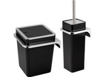 Bremermann Set Da Bagno 2 Pezzi Savona, Contenitore Per Cosmetici Da 6 Litri E Set Per Wc Con Supporto A Parete, Nero Angolare