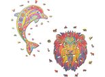 Pacchetto Di 2 Puzzle Woody - Delfino (299 Pezzi) + Leone (296 Pezzi) Puzzle Di Legno Per Animali