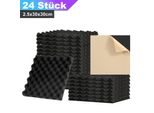 Clanmacy 24X Schiuma Acustica Autoadesiva Nera Assorbente A Onda, 30X30X2.5Cm