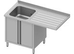 Mobile Lavello Con Ante A Battente E Sporgenza 1400X600X900 Mm, Con Un Lavello A Sinistra, Con Supporto, Saldato