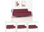 The Living Store Divano A 3 Posti Con Cuscini Decorativi In Tessuto Rosso Vino 180 Cm