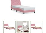 The Living Store Struttura Letto Con Testiera Rosa 90X200 Cm In Velluto
