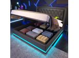 Letto Imbottito Flieks 180X200Cm Con Usb E Type-C, Letto Matrimoniale Per Ragazzi Con Led, Letto Contenitore Idraulico Con Rete A Doghe, Pu, Nero